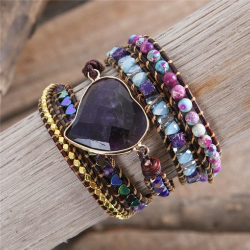 Bracelet Amour Bohème Chic coeur en Améthyste
