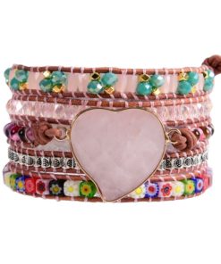 Bracelet Amour Douceur Bohème Chic coeur en quartz rose