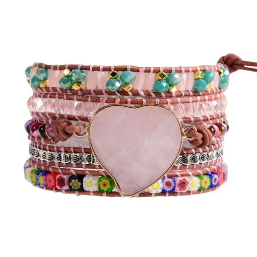 Bracelet Amour Douceur Bohème Chic coeur en quartz rose