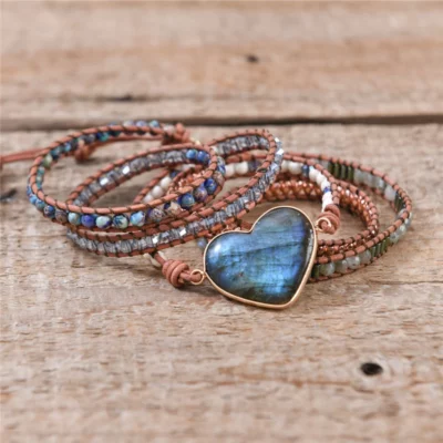 Bracelet Amour Bohème Chic coeur en Labradorite